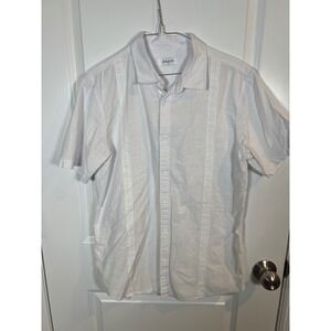Jekaoyi Mens Button Down Shirt Cotton‎ Linen Embroidered White Size Small